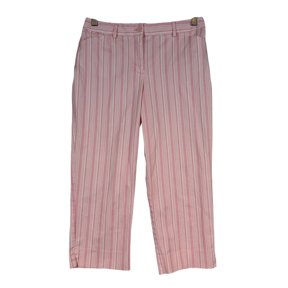 Ann Taylor Pink White Striped Cropped Pants •8P• Cotton Stretch Preppy Coastal